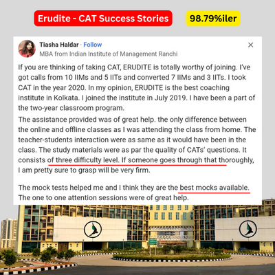 Top CAT coaching institute recognized through positive student testimonials.